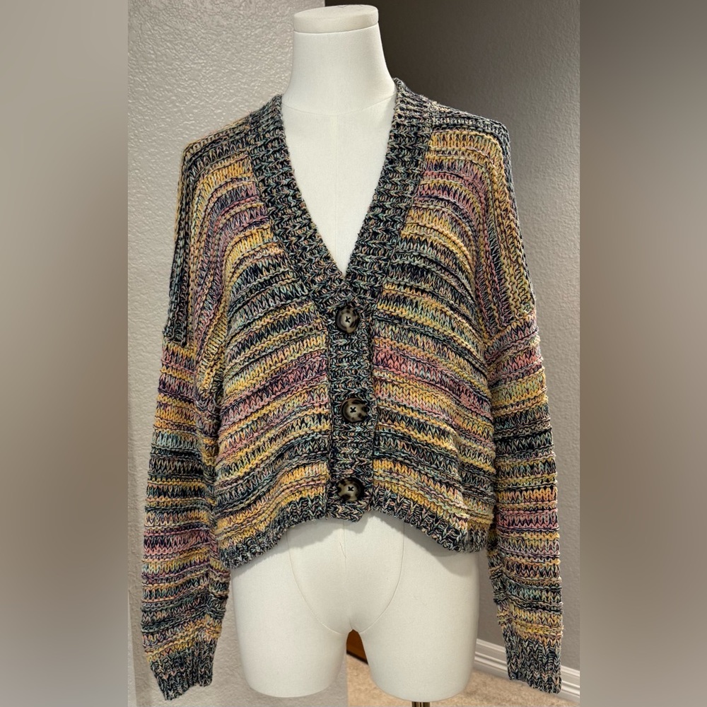 Abercrombie & Fitch Multicolored Knit V-Neck Button Front Cardigan Sweater